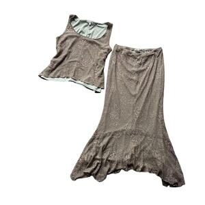 y2k vintage 00s gold lace matching set tank top and fairy hem skirt size medium